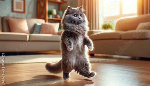 二足歩行する灰色の猫 | Generative Ai photo