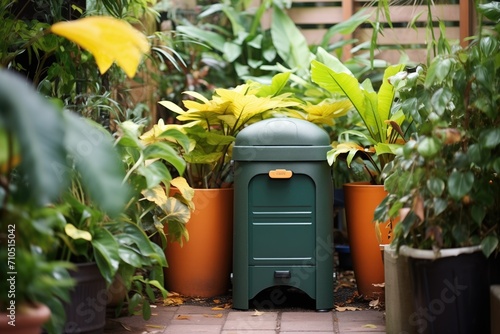 compost bin surrounded by lush plants