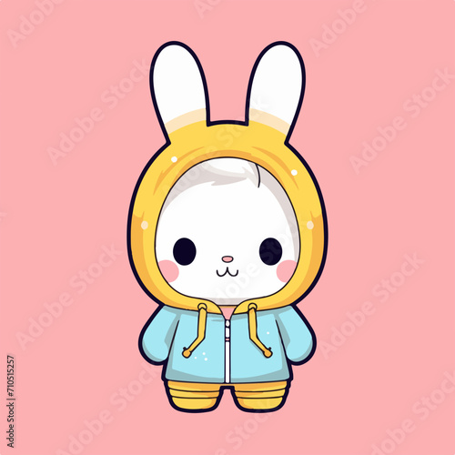 illustration of a cute rabbit in a raincoat
