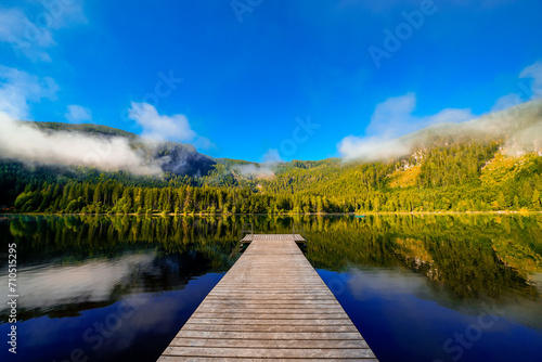 View of the surrounding landscape at Ödensee in Bad Mitterndorf in Styria. Nature at the clear swimming lake in the Salzkammergut in Austria.
 photo