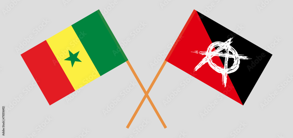 Crossed flags of Senegal and anarchy. Official colors. Correct proportion Crossed flags of Senegal and anarchy. Official colors. Correct proportion