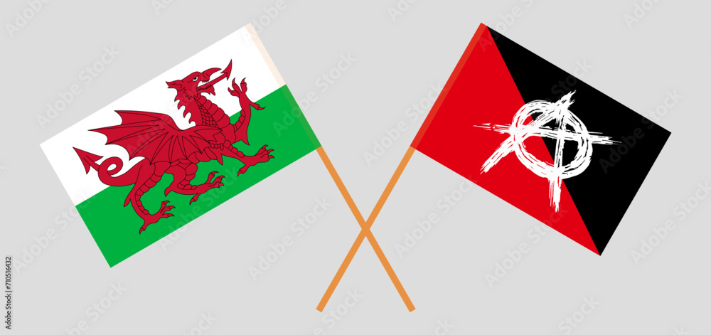 Crossed flags of Wales and anarchy. Official colors. Correct proportion Crossed flags of Wales and anarchy. Official colors. Correct proportion