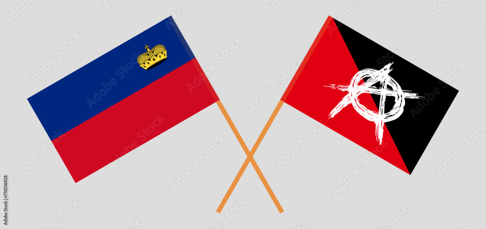 Crossed flags of Liechtenstein and anarchy. Official colors. Correct proportion Crossed flags of Liechtenstein and anarchy. Official colors. Correct proportion