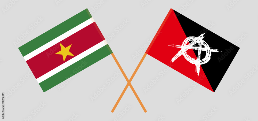 Crossed flags of Suriname and anarchy. Official colors. Correct proportion Crossed flags of Suriname and anarchy. Official colors. Correct proportion