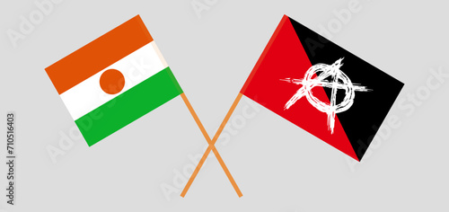 Crossed flags of Niger and anarchy. Official colors. Correct proportion