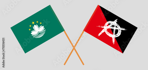 Crossed flags of Macau and anarchy. Official colors. Correct proportio