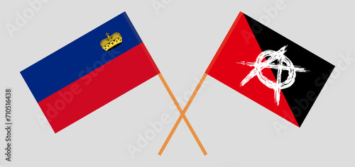 Crossed flags of Liechtenstein and anarchy. Official colors. Correct proportion