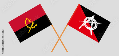 Crossed flags of Angola and anarchy. Official colors. Correct proportion