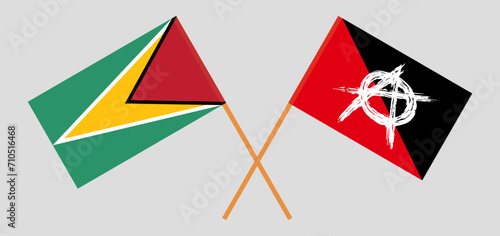 Crossed flags of Guyana and anarchy. Official colors. Correct proportion