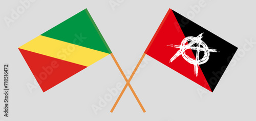 Crossed flags of Republic of the Congo and anarchy. Official colors. Correct proportion