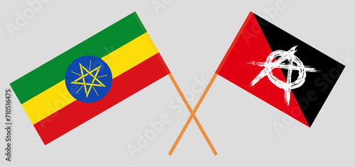 Crossed flags of Ethiopia and anarchy. Official colors. Correct proportion