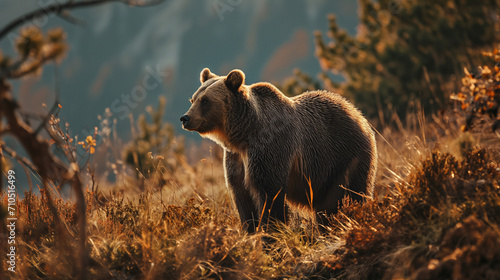 Golden Solitude: A Bear at Dusk