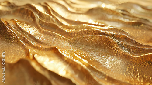 Texture of waves of liquid gold paint
