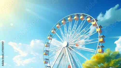 Silent Grandeur A Captivating Canvas of the Ferris Wheel, Echoing Its Lonesome Elegance Amidst the Serenity of the Empty Amusement Park Skyline generative AI