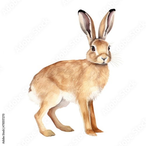 Hare watercolor illustration. Painting of forest animal on white background © Pixel Pine