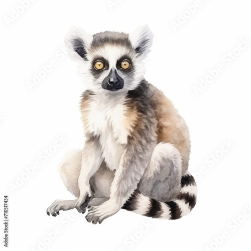 Lemur sitting watercolor illustration. Painting of forest animal on white background © Pixel Pine