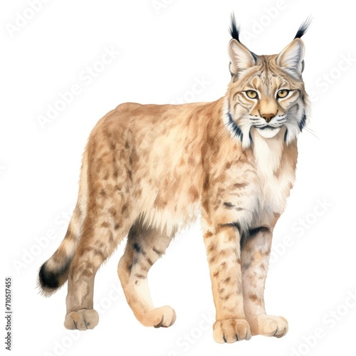 Lynx watercolor illustration. Painting of forest animal on white background