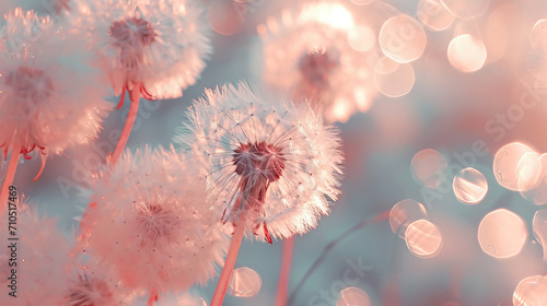 Beautiful abstract background. Fluffy dandelion close-up in sunlight 