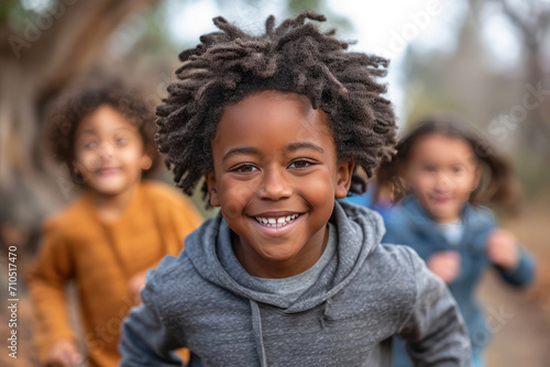 kid smiling and running outside