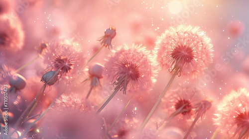 Beautiful abstract background. Fluffy dandelion close-up in sunlight 