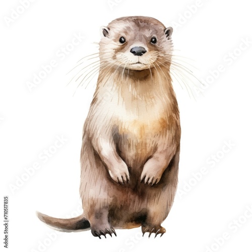 Otter watercolor illustration. Painting of forest animal on white background © Pixel Pine