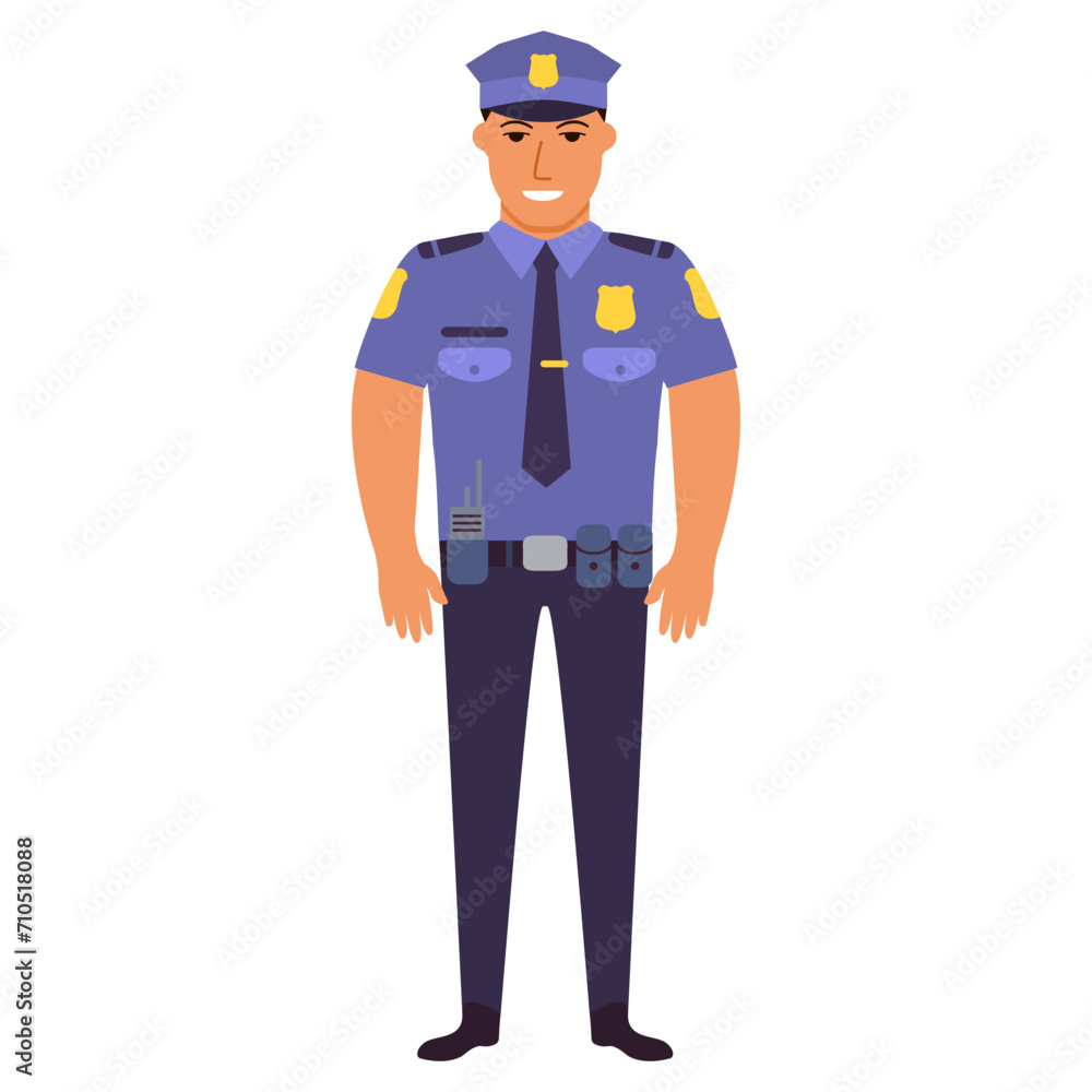 Police officer.Standing policeman.Policeman in uniform.Isolated on white background.Character vector illustration. Police officer.Standing policeman.Policeman in uniform.Isolated on white background.Character vector illustration.