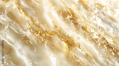 Beautiful abstract background. Liquid white paint with gold lines 