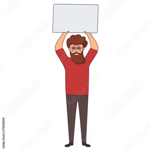 Crowd of guy protesters.Angry men on protest.Peaceful demonstration.PeoPolitical protest. Worker strike.Character cartoon vector illustration.ple holding signs and protesting together.