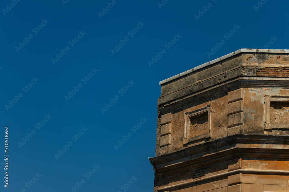 Detail of an old Croatian house close-up against the blue sky on a sunny day