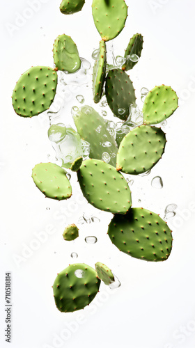 Opuntia cactus pads on white background