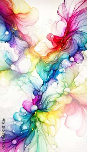 Trendy multicolor and white splash. Abstract artwork style, inspired by alcohol ink and watercolors paint. Luxury abstract background and wallpaper. Composition for yours poster, cover, header.