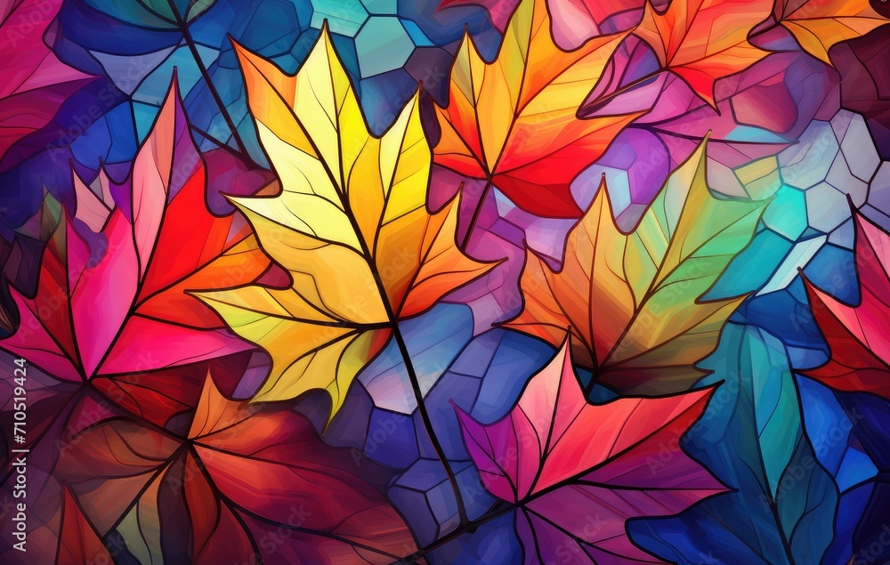 Vibrant Abstract Autumn Leaves in Stylized Geometric Patterns - Generative AI