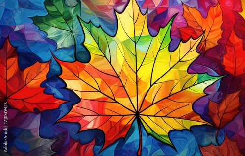 Vibrant Abstract Autumn Leaves in Stylized Geometric Patterns - Generative AI