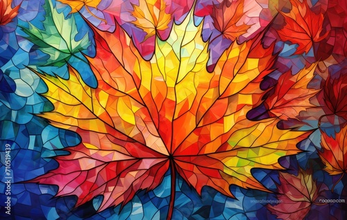 Wallpaper Mural Vibrant Abstract Autumn Leaves in Stylized Geometric Patterns - Generative AI Torontodigital.ca