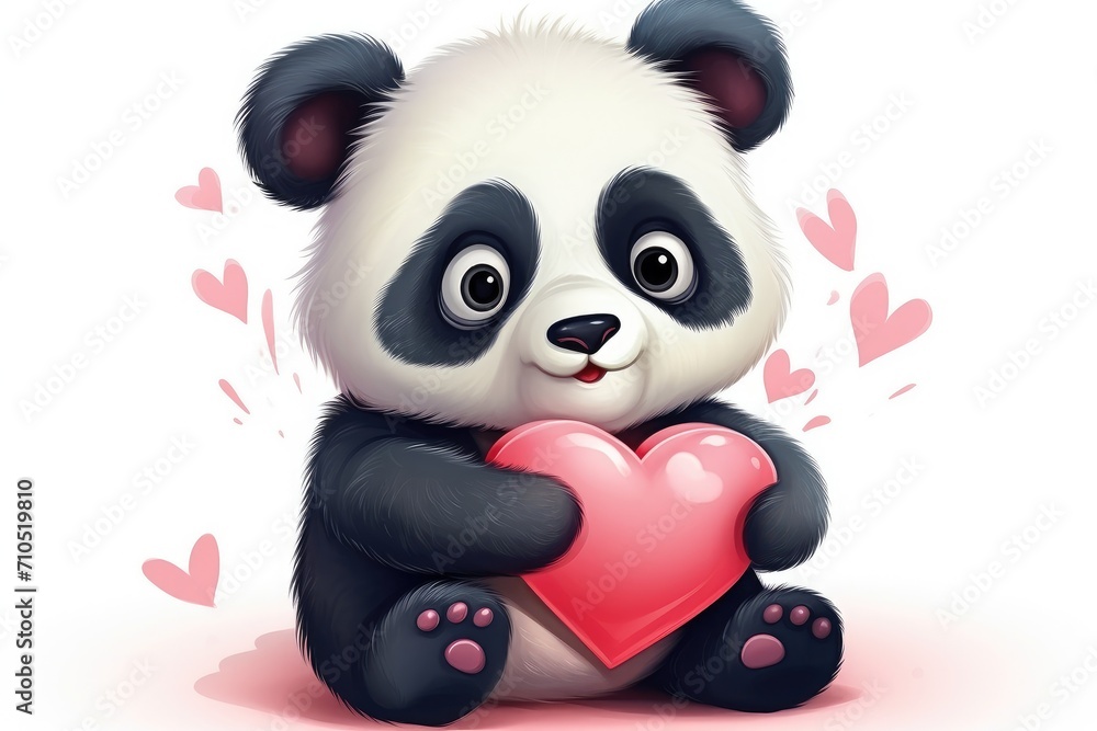 Adorable Panda Bear Holding a Pink Heart in a Love-Filled Illustration - Generative AI Adorable Panda Bear Holding a Pink Heart in a Love-Filled Illustration - Generative AI