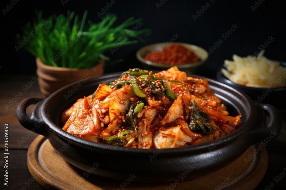 kimchi traditional korean spicy dish closeup at izakaya or fusion restaurant. Fermented food, kimchi traditional korean spicy dish closeup at izakaya or fusion restaurant. Fermented food,