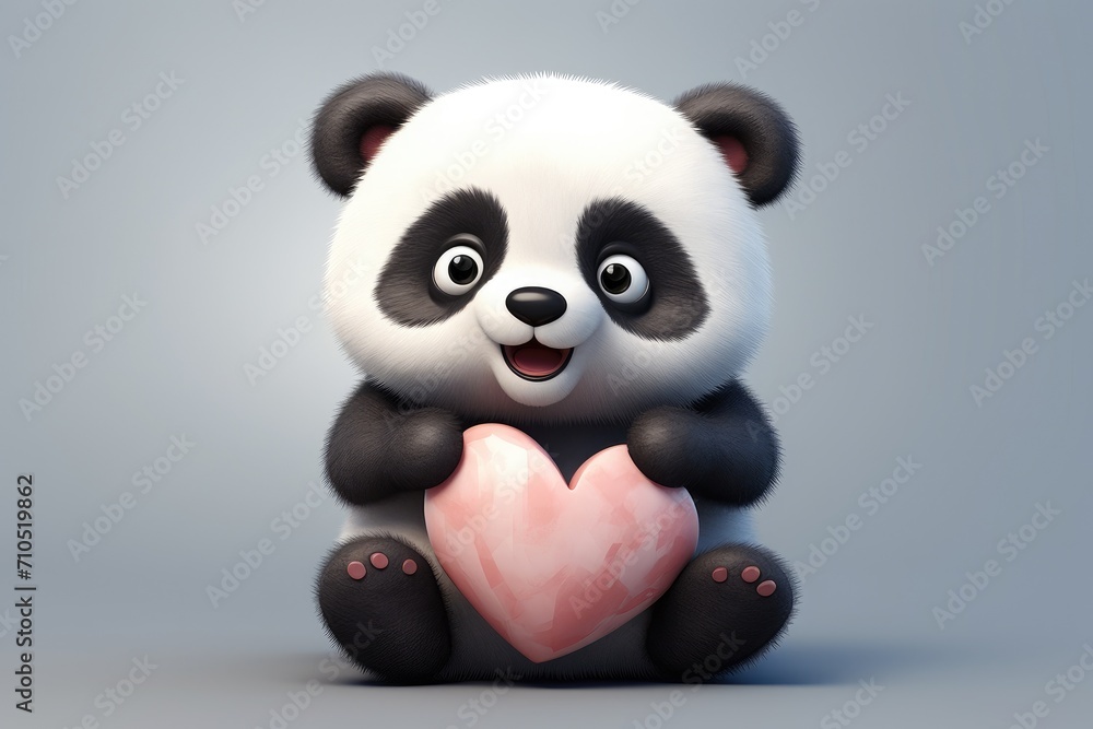 Adorable Panda Bear Holding a Pink Heart in a Love-Filled Illustration - Generative AI Adorable Panda Bear Holding a Pink Heart in a Love-Filled Illustration - Generative AI