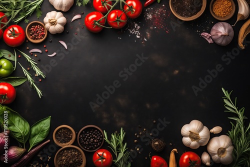 Cooking vegetable ingredients on wooden table and place for recipe text