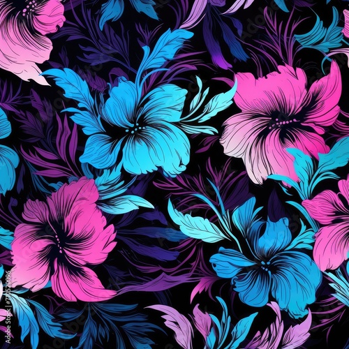 A painterly  nature-inspired blue and green floral design with dark pink and light black accents  using luxurious fabrics. Simple elegance in dark azure and light black. Generative AI