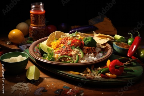 tex mex food at restaurant closeup. Hispanic cuisine. photo