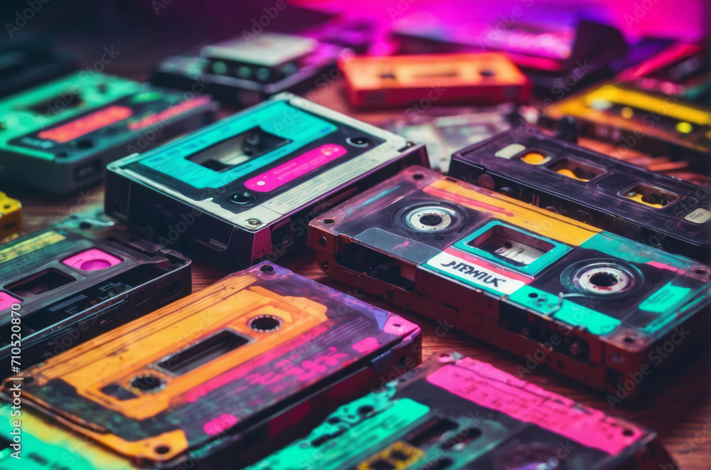 Retro music casette with retro colors eighties and nineties style, cassette tape, mix tape retro cassette design, Music vintage audio theme, Synthwave and vaporwave template. Grainy nostalgia style Retro music casette with retro colors eighties and nineties style, cassette tape, mix tape retro cassette design, Music vintage audio theme, Synthwave and vaporwave template. Grainy nostalgia style