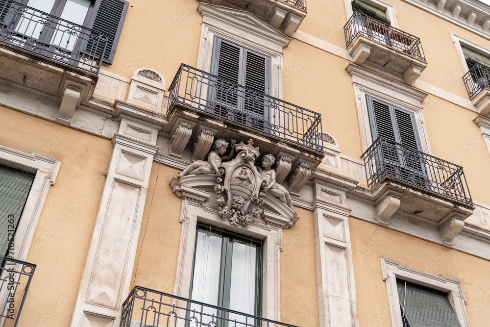 Facade of the house with balcony in Catania Sicily Italy.