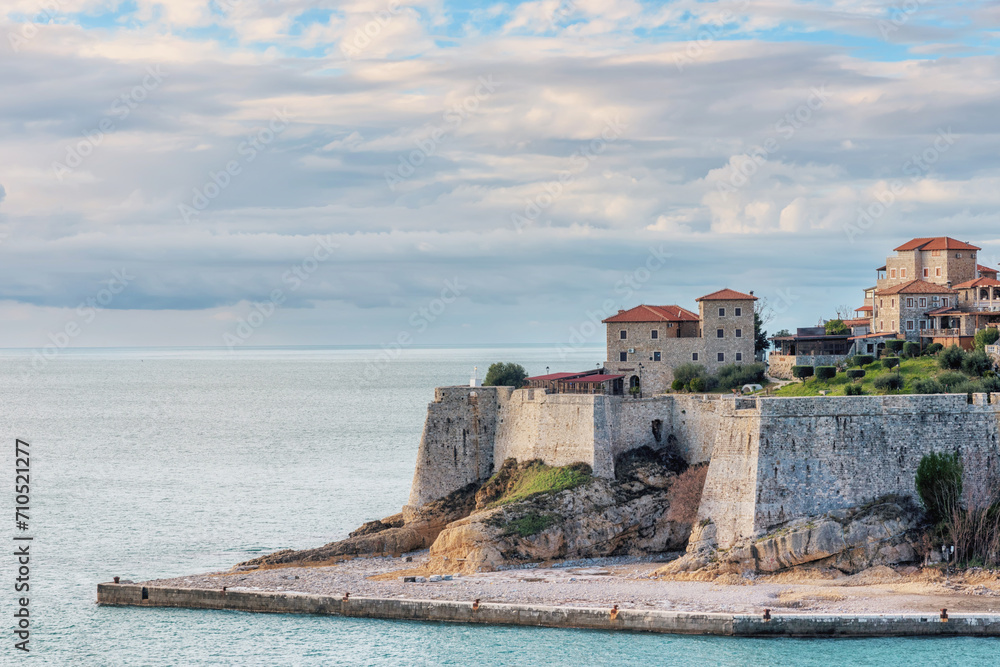 Ulcinj, a town on the coast of Montenegro. Old city and two-millennia-old Ulcinj Castle