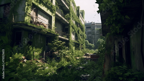 abandoned city overgrown with jungle