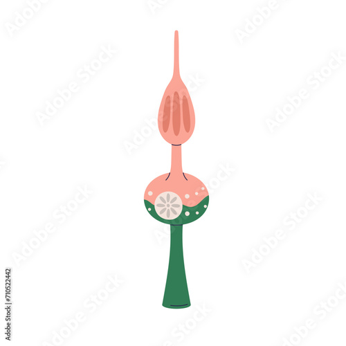 Christmas tree topper in retro style. Vintage bauble, Xmas holiday ornament, top decoration. Festive adornment design. Flat vector illustration isolated on white background