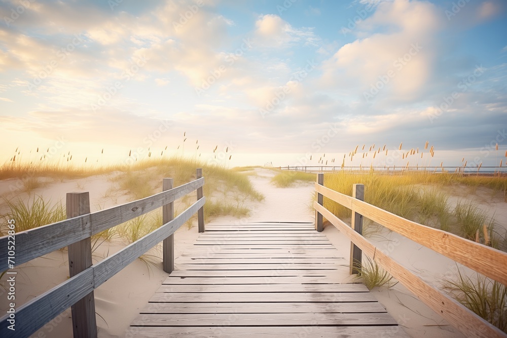 a boardwalk leading over dunes to the ocean