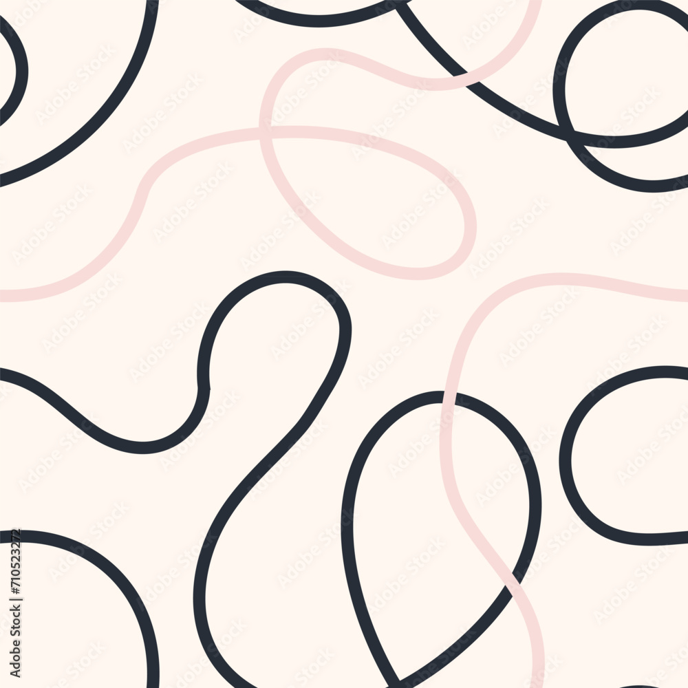 Naive seamless squiggle pattern with bright pink and purple wavy lines on a light background. Creative abstract squiggle style drawing background. Naive seamless squiggle pattern with bright pink and purple wavy lines on a light background. Creative abstract squiggle style drawing background.