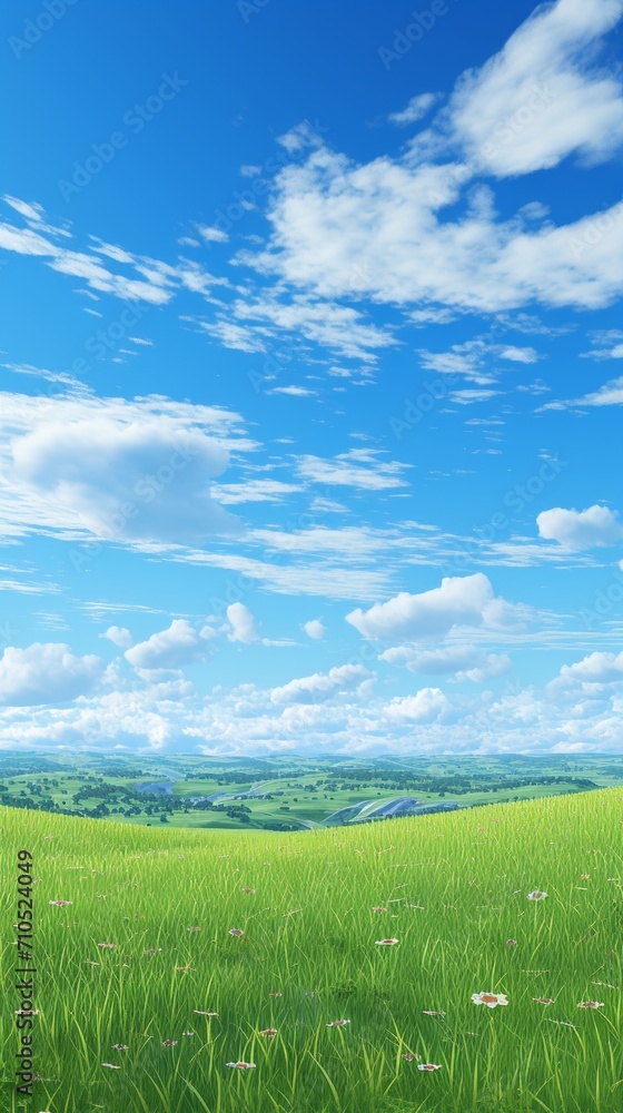 Obraz premium green field and blue sky with clouds