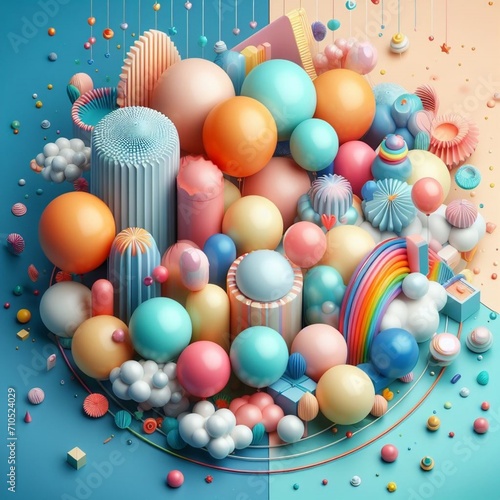  masterpiece highlighting a lively array of colorful balloons, perfect for injecting energy and playfulness into your design projects with a modern touch