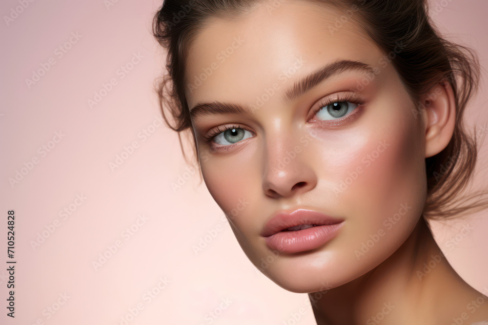 Sensual Beauty: A Fresh-Faced Fashion Model with clean, white skin and a perfect look, showcasing a captivating portrait of a young, glamorous woman with impeccable makeup and a flawless complexion Sensual Beauty: A Fresh-Faced Fashion Model with clean, white skin and a perfect look, showcasing a captivating portrait of a young, glamorous woman with impeccable makeup and a flawless complexion